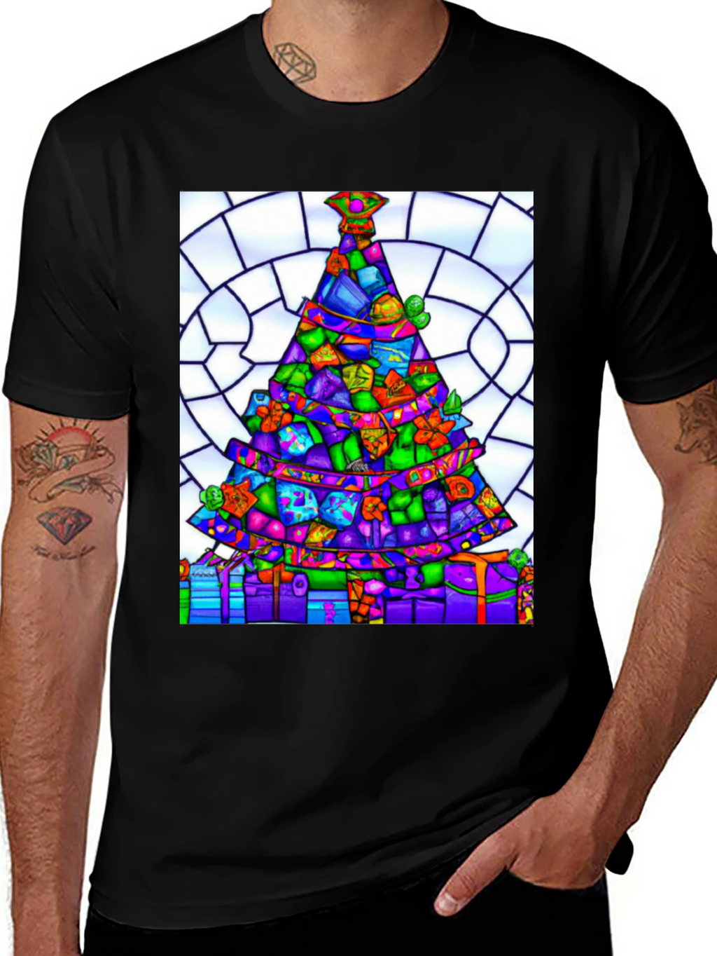 Stained Glass Christmas Tree Graphic Tee