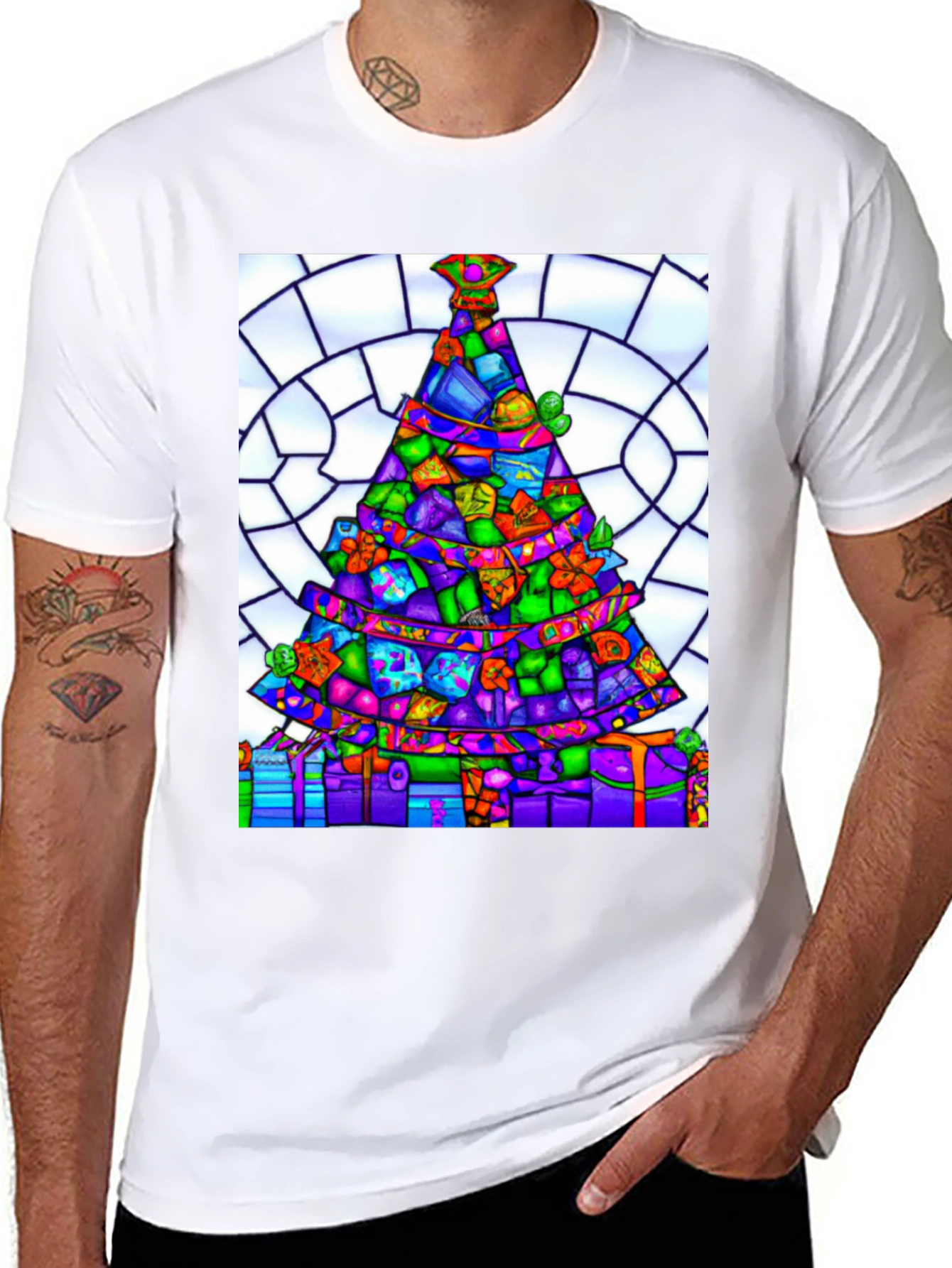Stained Glass Christmas Tree Graphic Tee