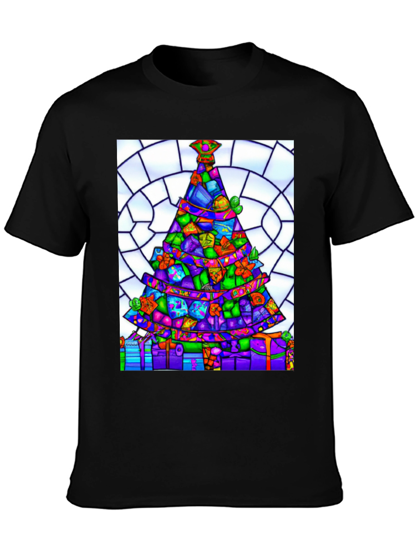 Stained Glass Christmas Tree Graphic Tee