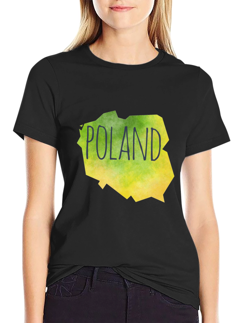 Poland Map Graphic Print Black T-Shirt