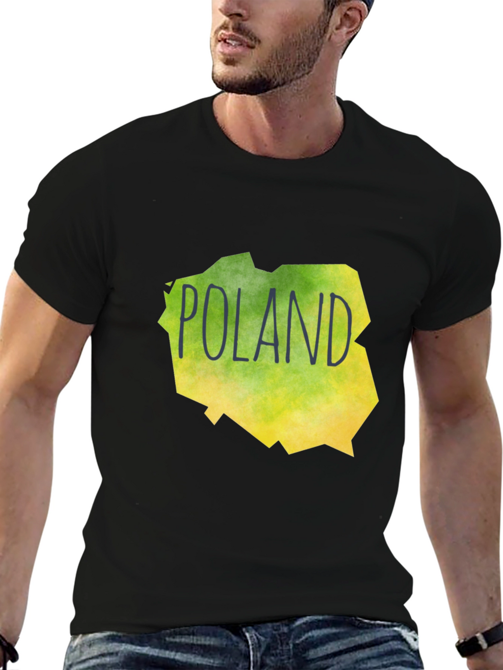 Poland Map Graphic Print Black T-Shirt