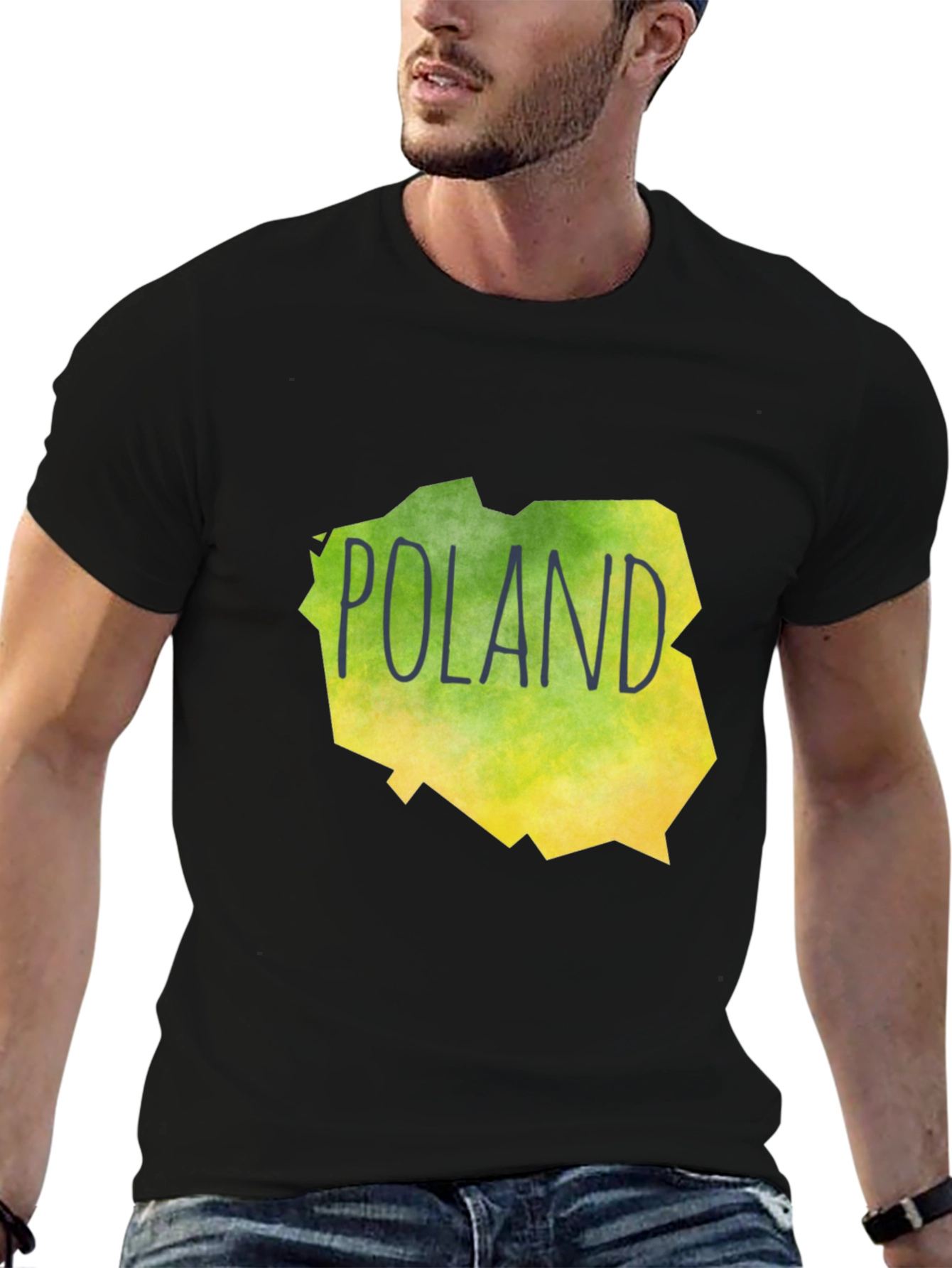 Poland Map Graphic Print Black T-Shirt