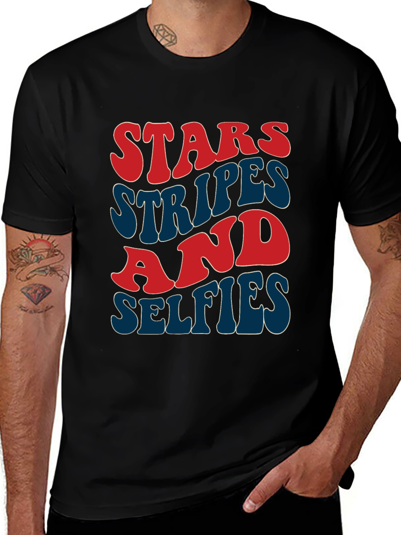 Stars Stripes and Selfies T-Shirt - Patriotic Style
