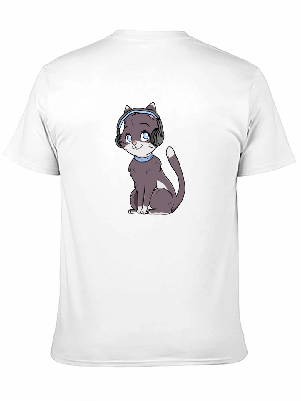 Cat with Headphones Black T-Shirt