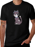 Cat with Headphones Black T-Shirt