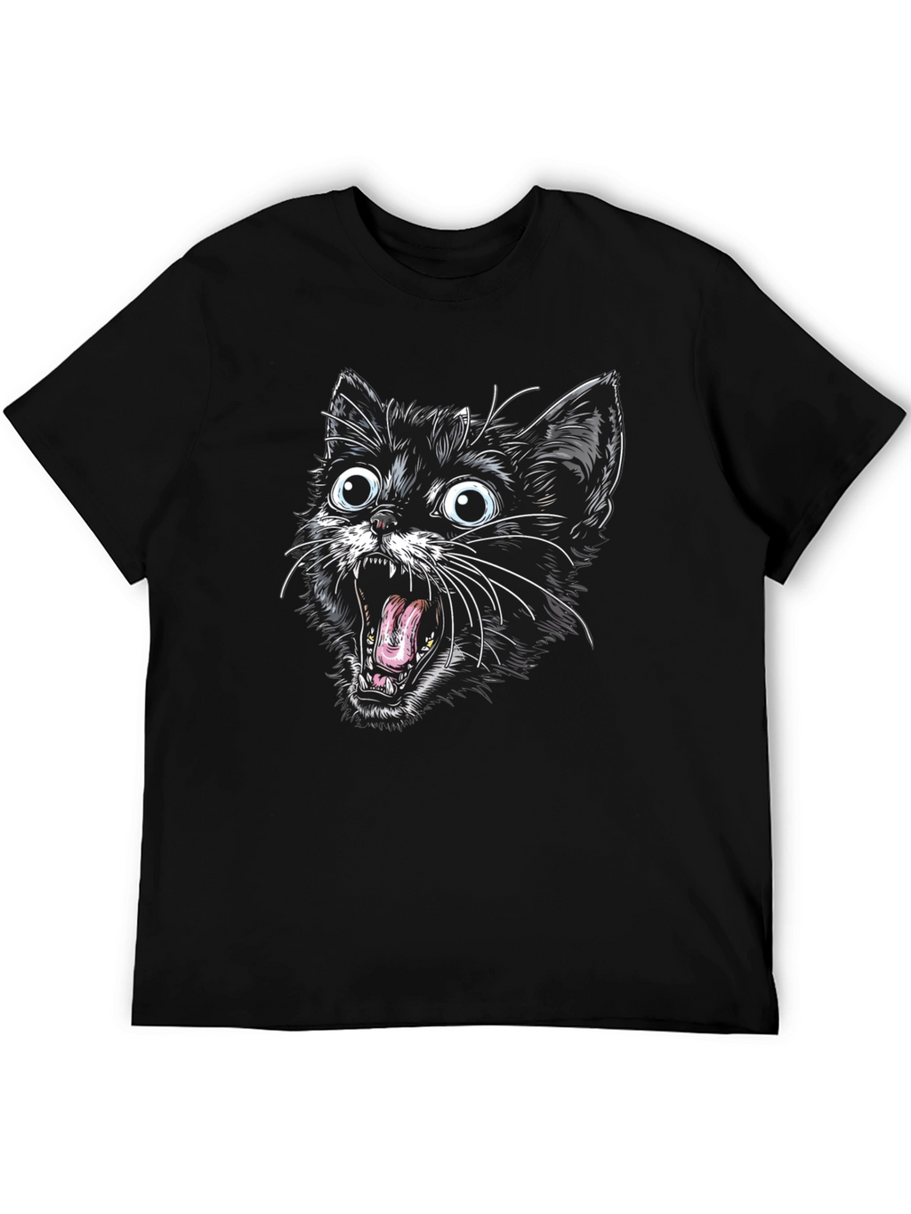Screaming Cat Graphic Tee - Black Cotton T-Shirt
