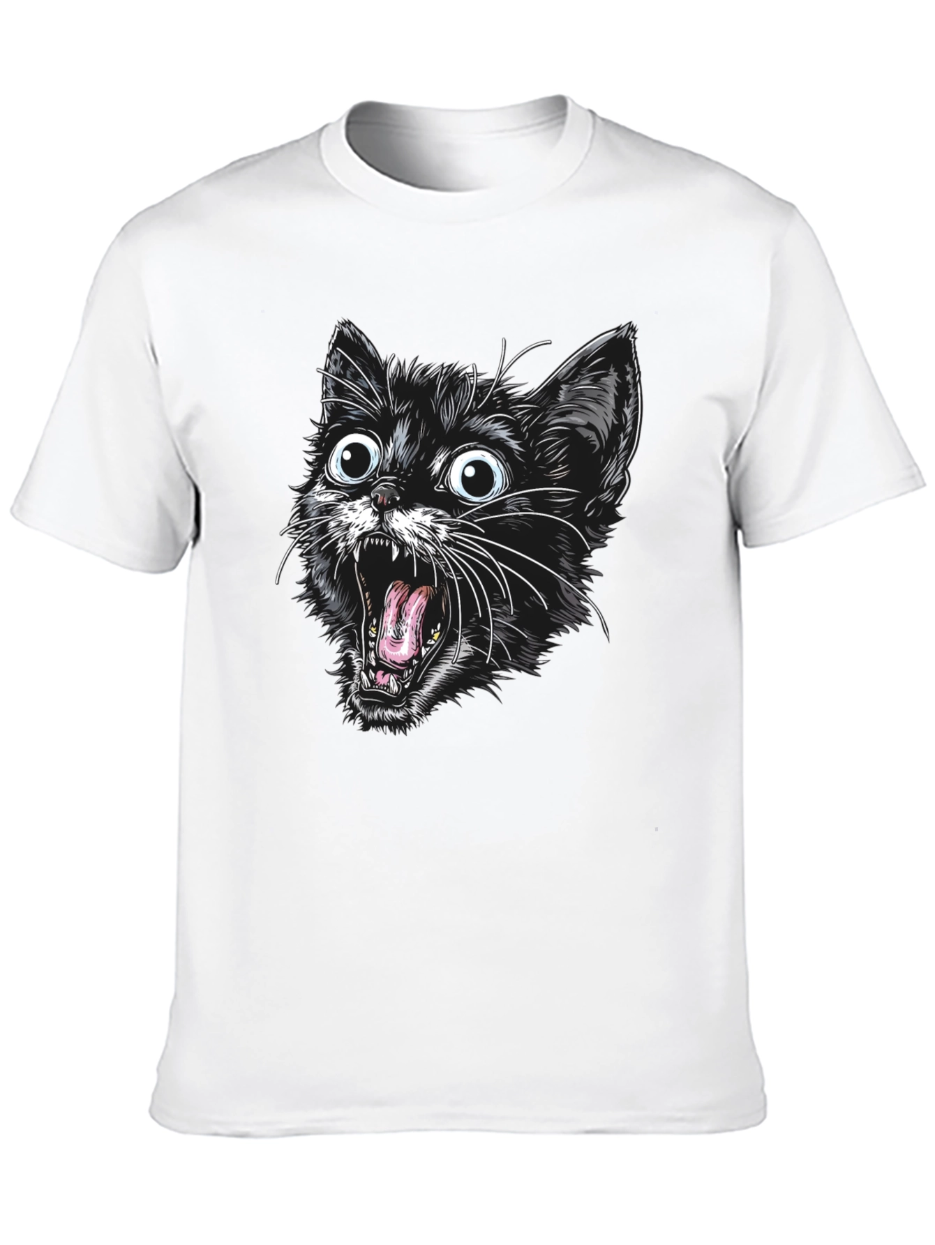 Screaming Cat Graphic Tee - Black Cotton T-Shirt