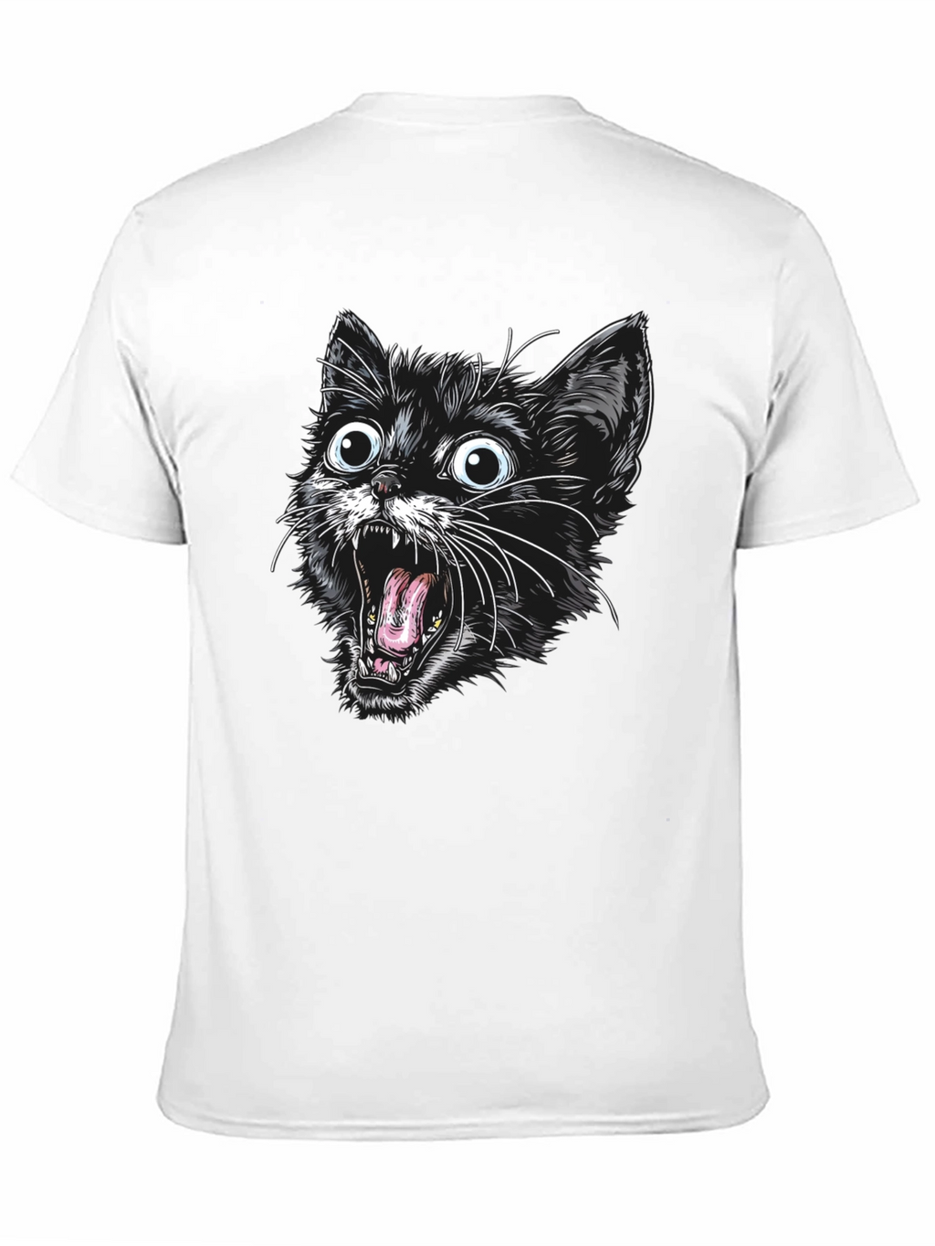 Screaming Cat Graphic Tee - Black Cotton T-Shirt