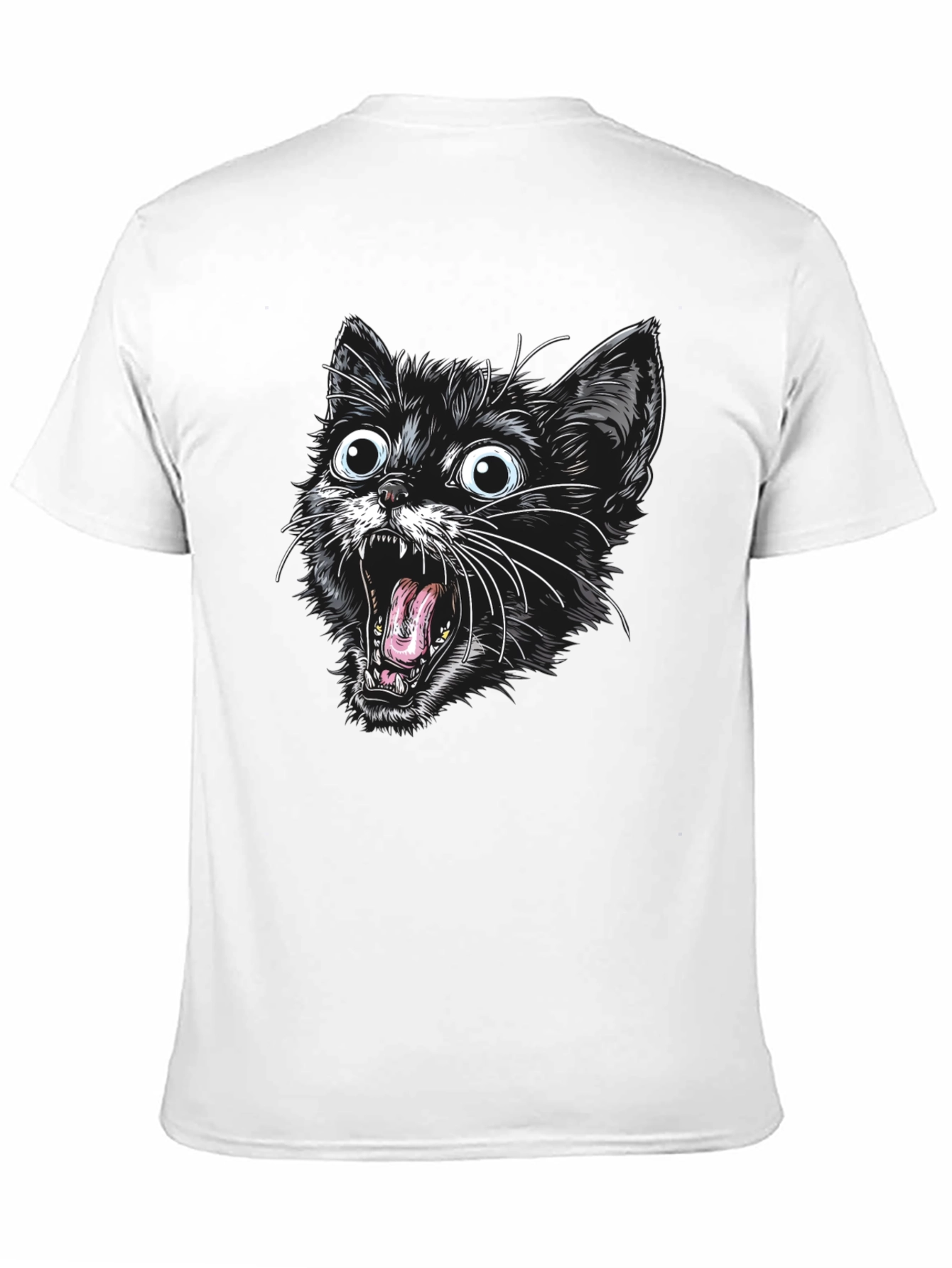 Screaming Cat Graphic Tee - Black Cotton T-Shirt