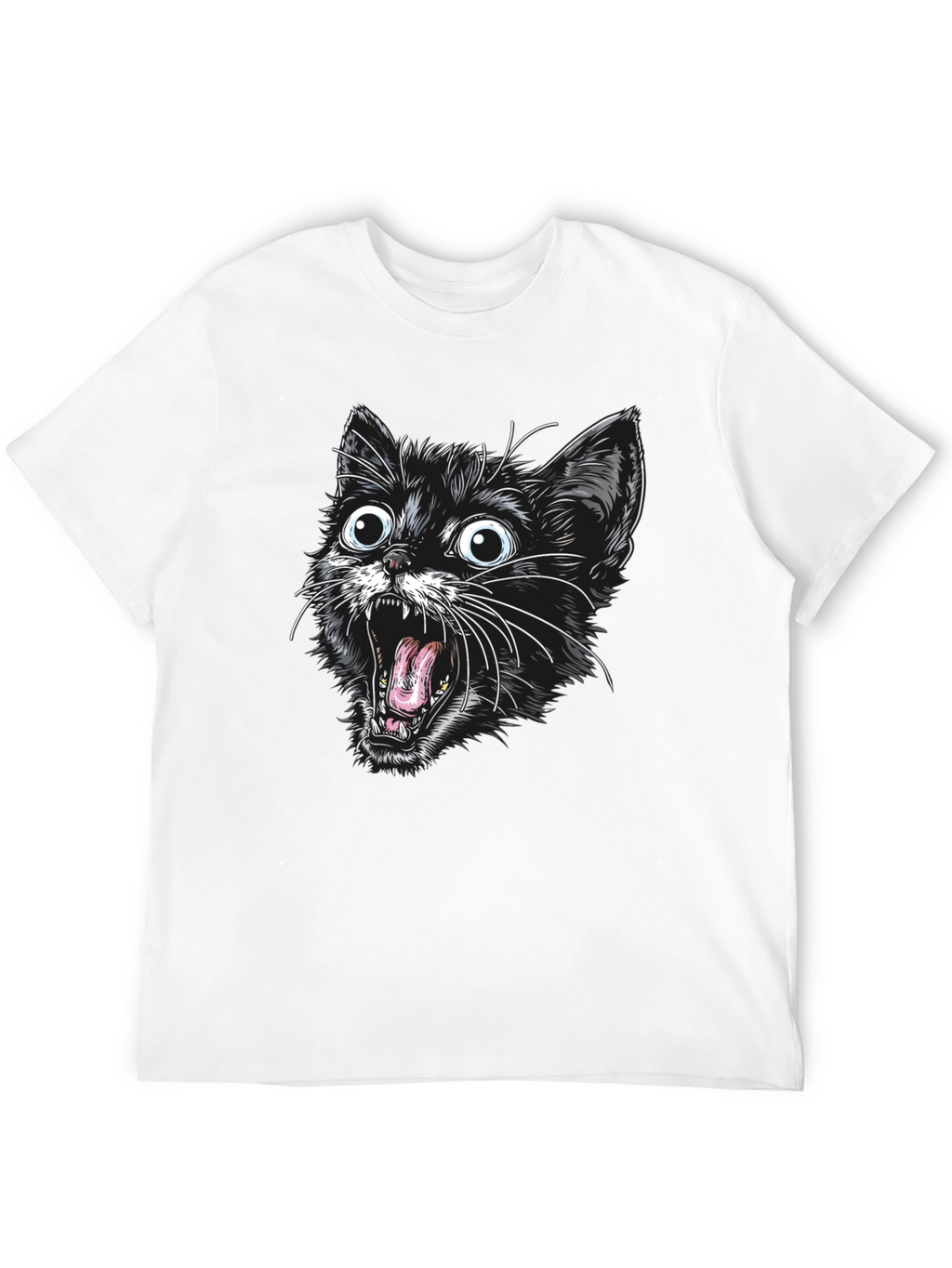 Screaming Cat Graphic Tee - Black Cotton T-Shirt