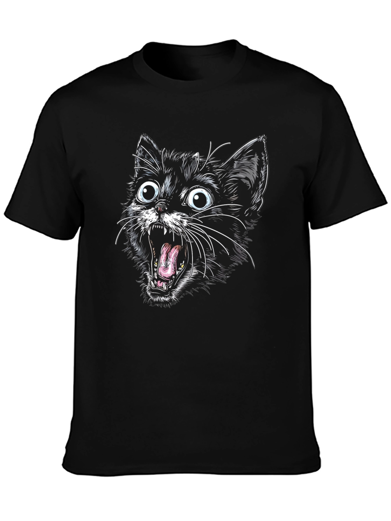 Screaming Cat Graphic Tee - Black Cotton T-Shirt