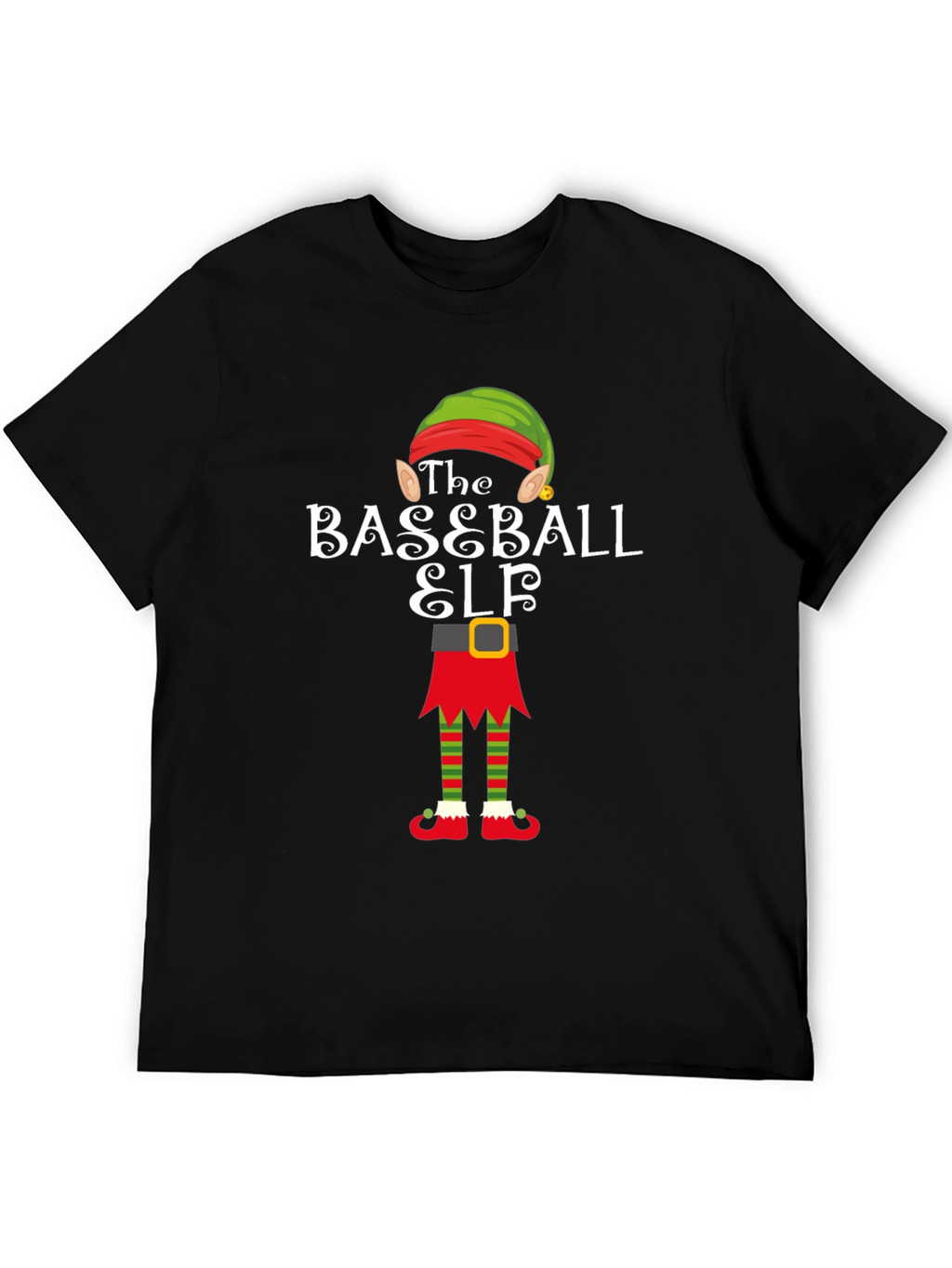 Baseball Elf Holiday T-Shirt - Christmas Team Spirit Tee
