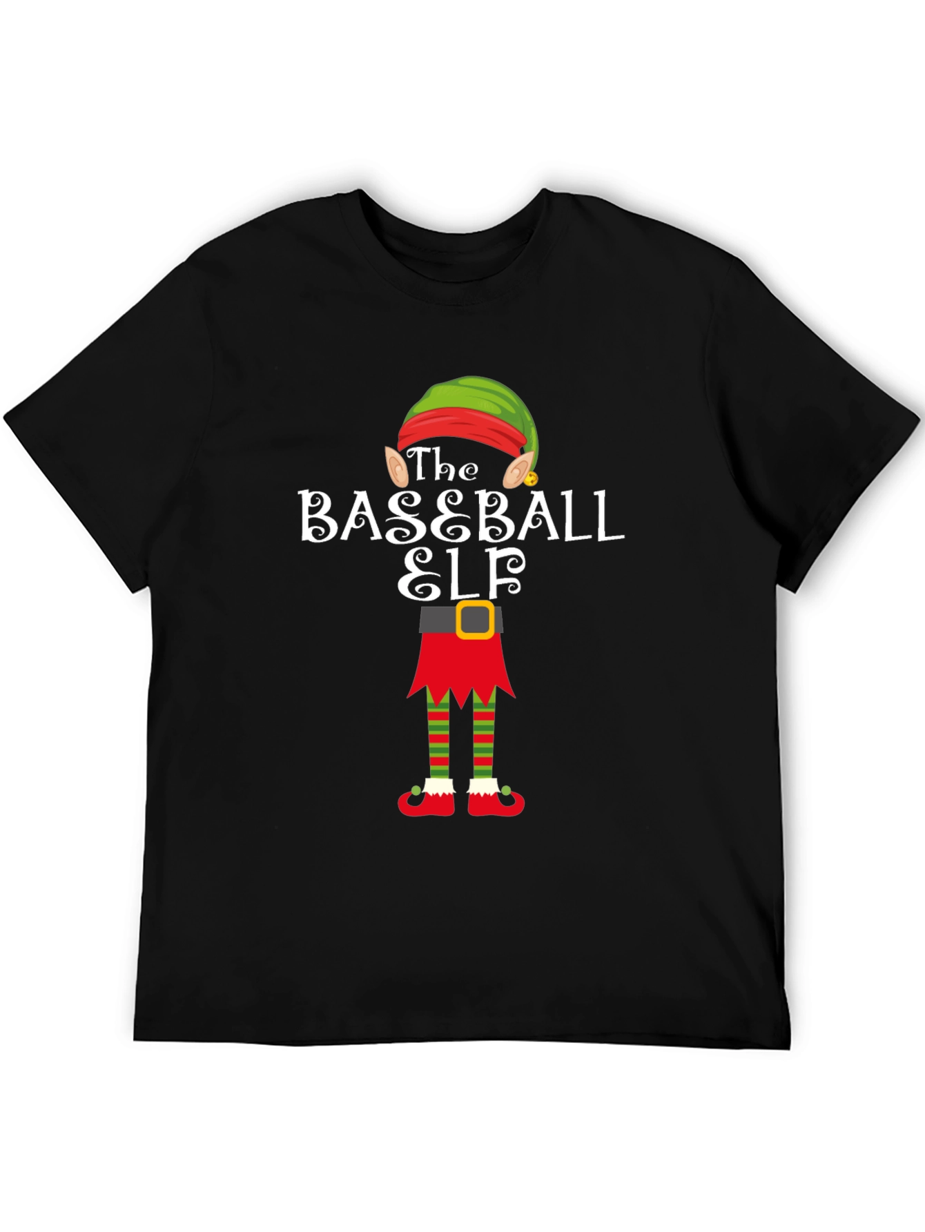 Baseball Elf Holiday T-Shirt - Christmas Team Spirit Tee