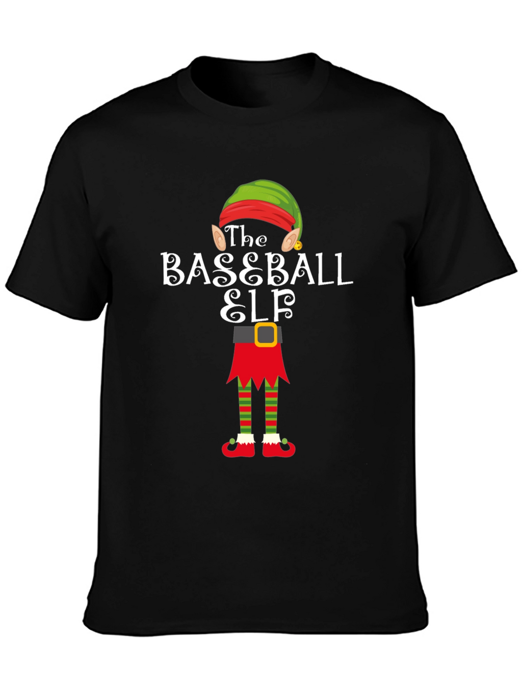 Baseball Elf Holiday T-Shirt - Christmas Team Spirit Tee