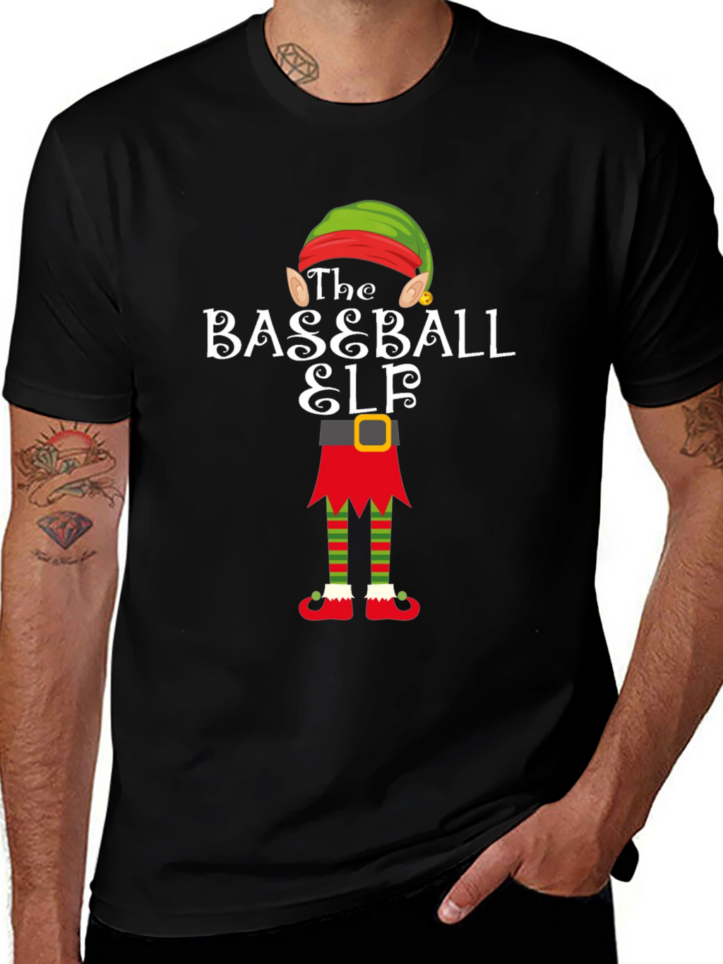Baseball Elf Holiday T-Shirt - Christmas Team Spirit Tee