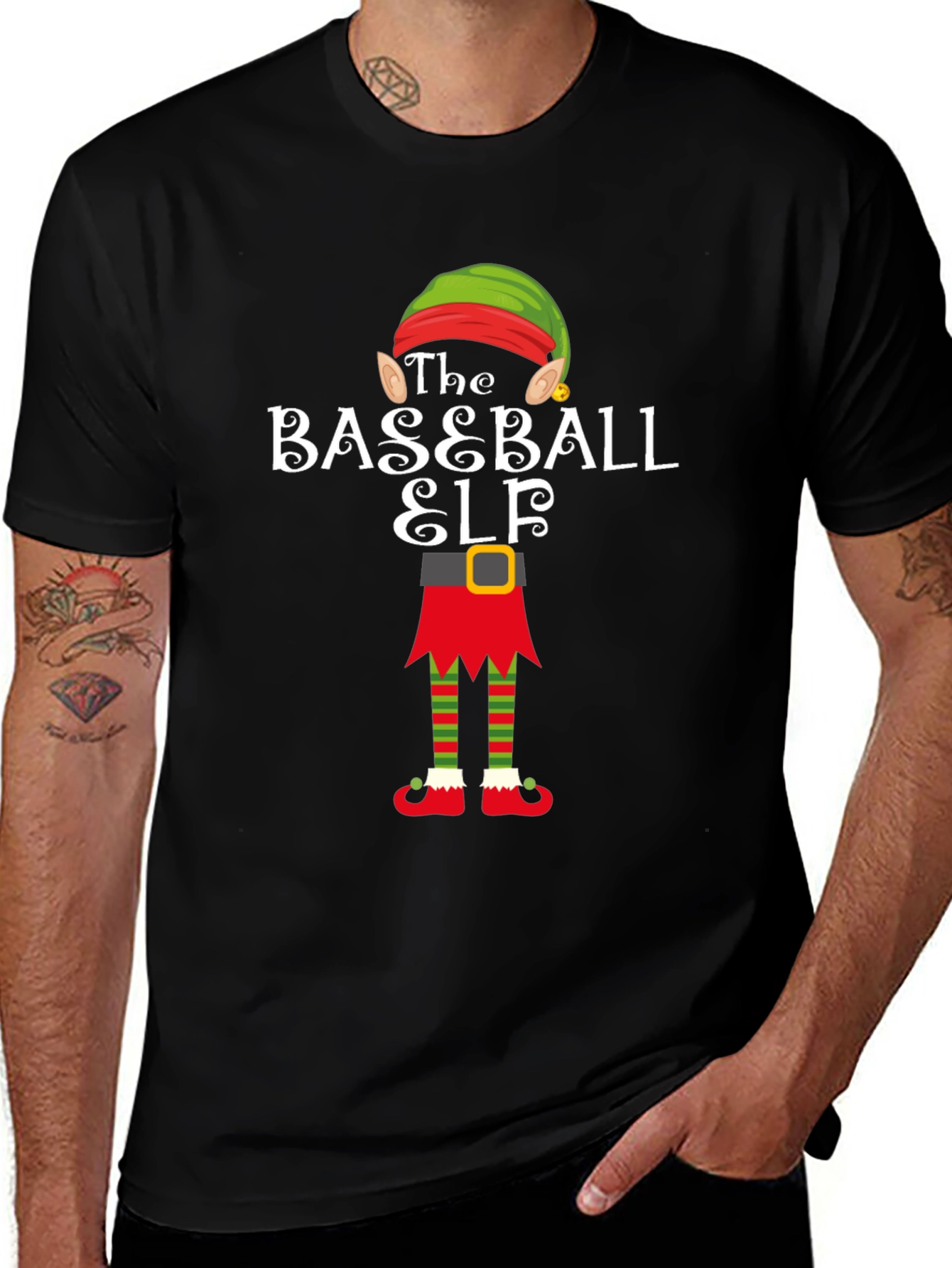 Baseball Elf Holiday T-Shirt - Christmas Team Spirit Tee