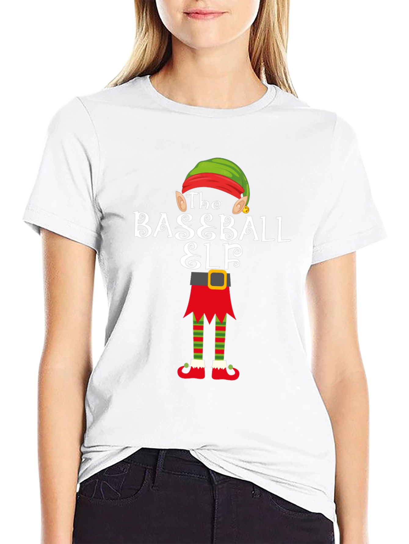 Baseball Elf Holiday T-Shirt - Christmas Team Spirit Tee