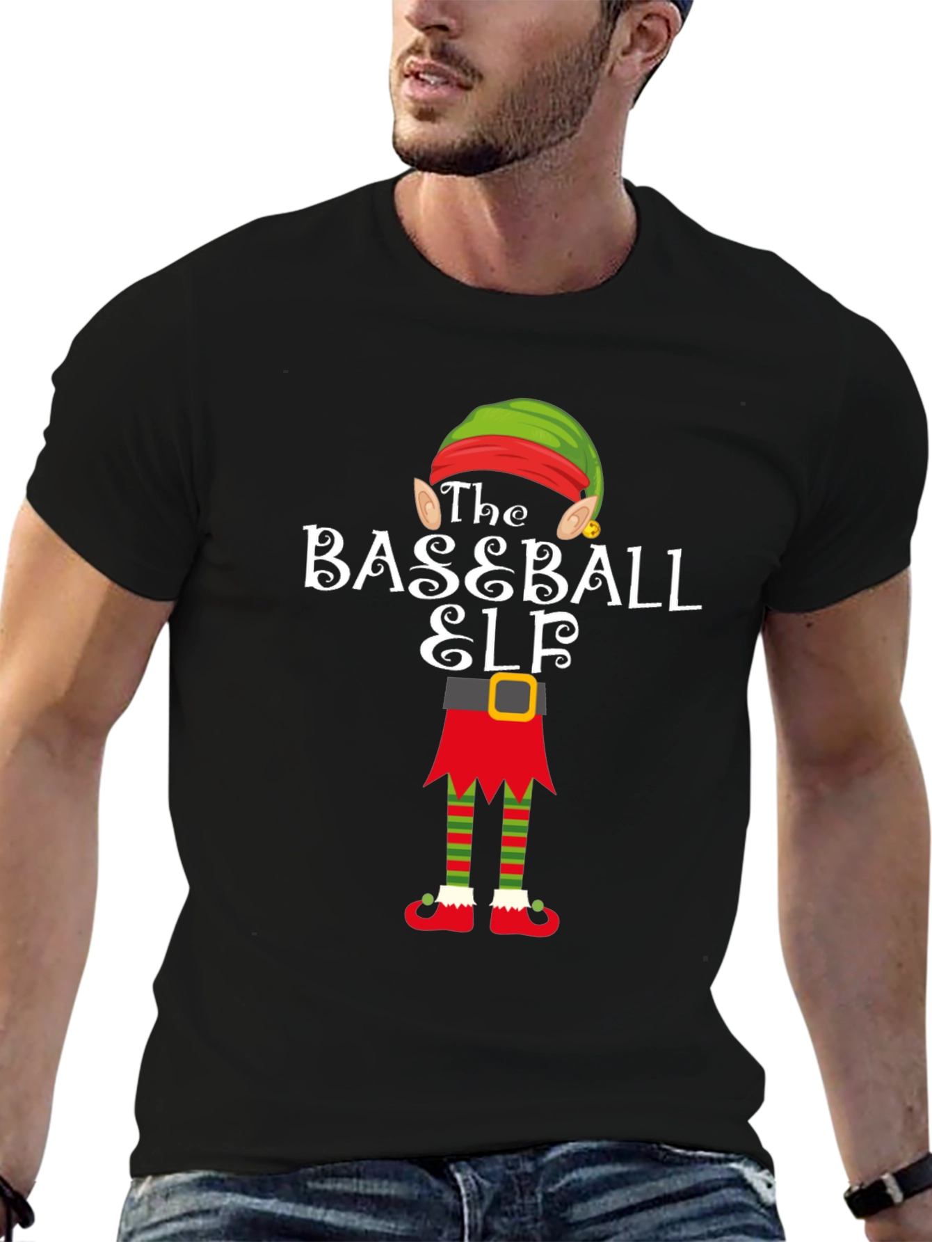 Baseball Elf Holiday T-Shirt - Christmas Team Spirit Tee