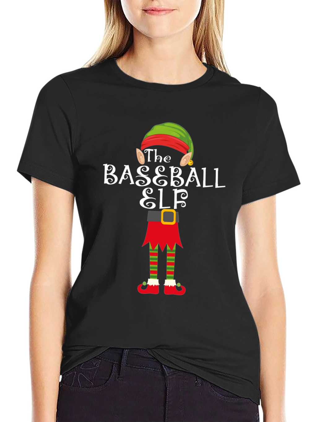 Baseball Elf Holiday T-Shirt - Christmas Team Spirit Tee