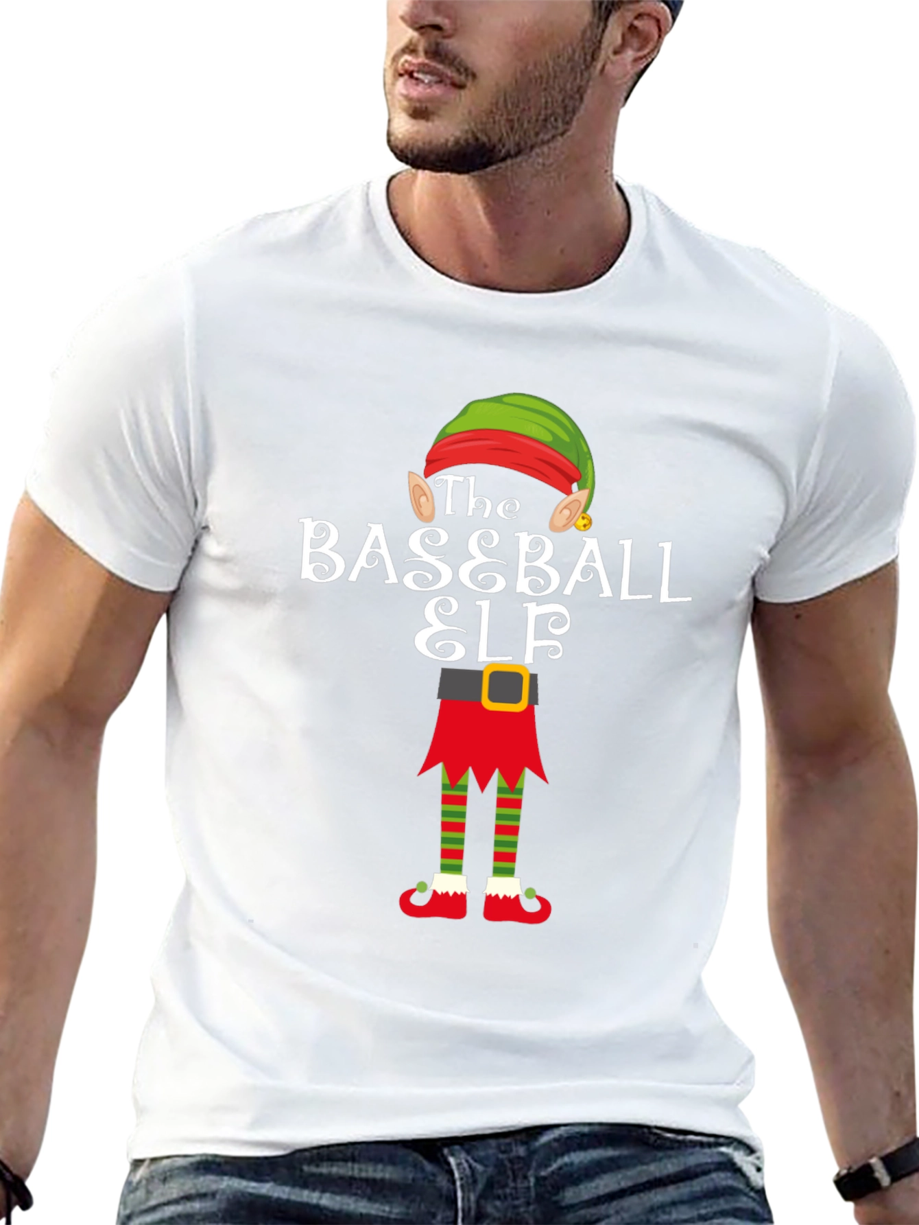 Baseball Elf Holiday T-Shirt - Christmas Team Spirit Tee