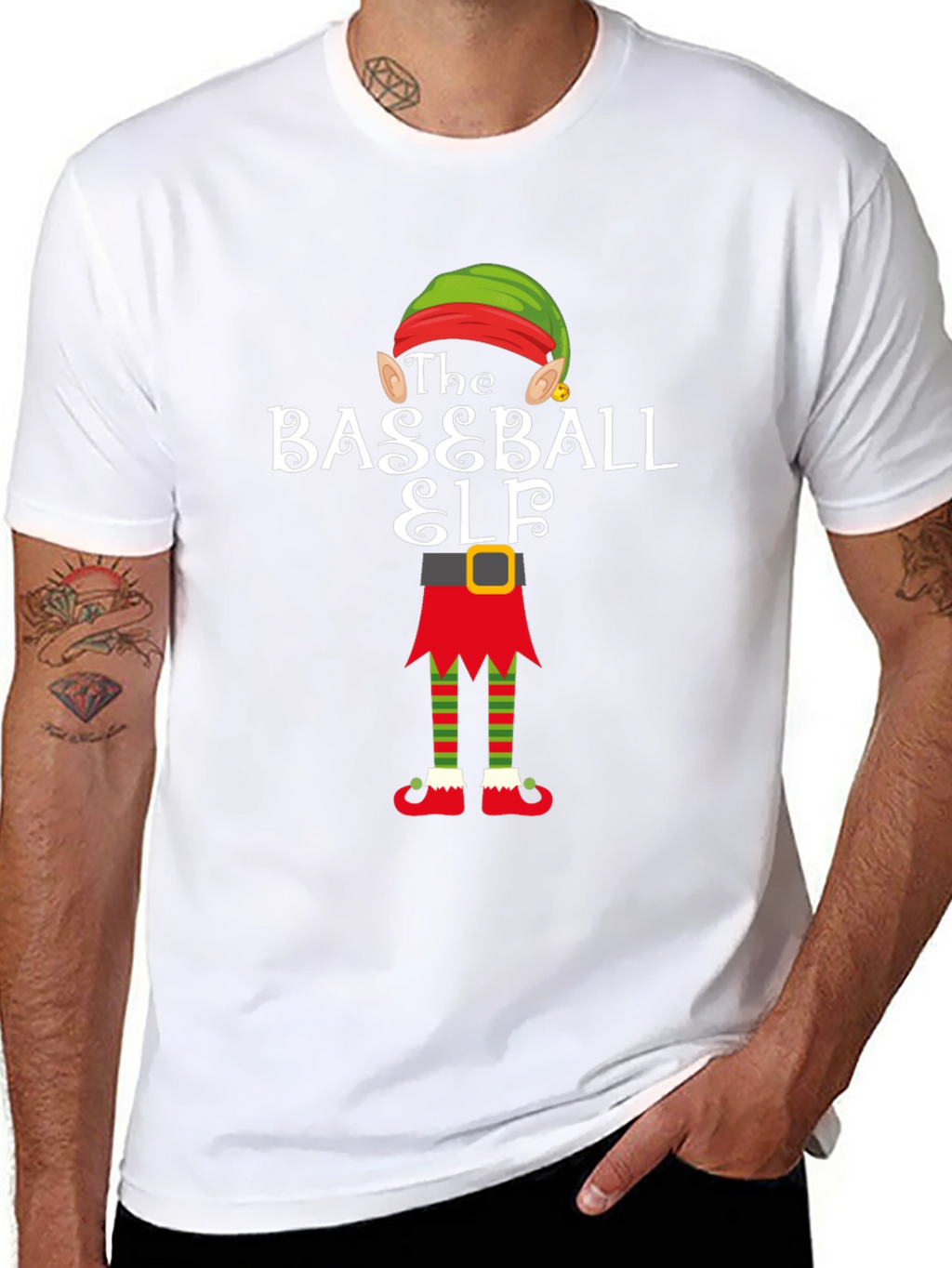 Baseball Elf Holiday T-Shirt - Christmas Team Spirit Tee