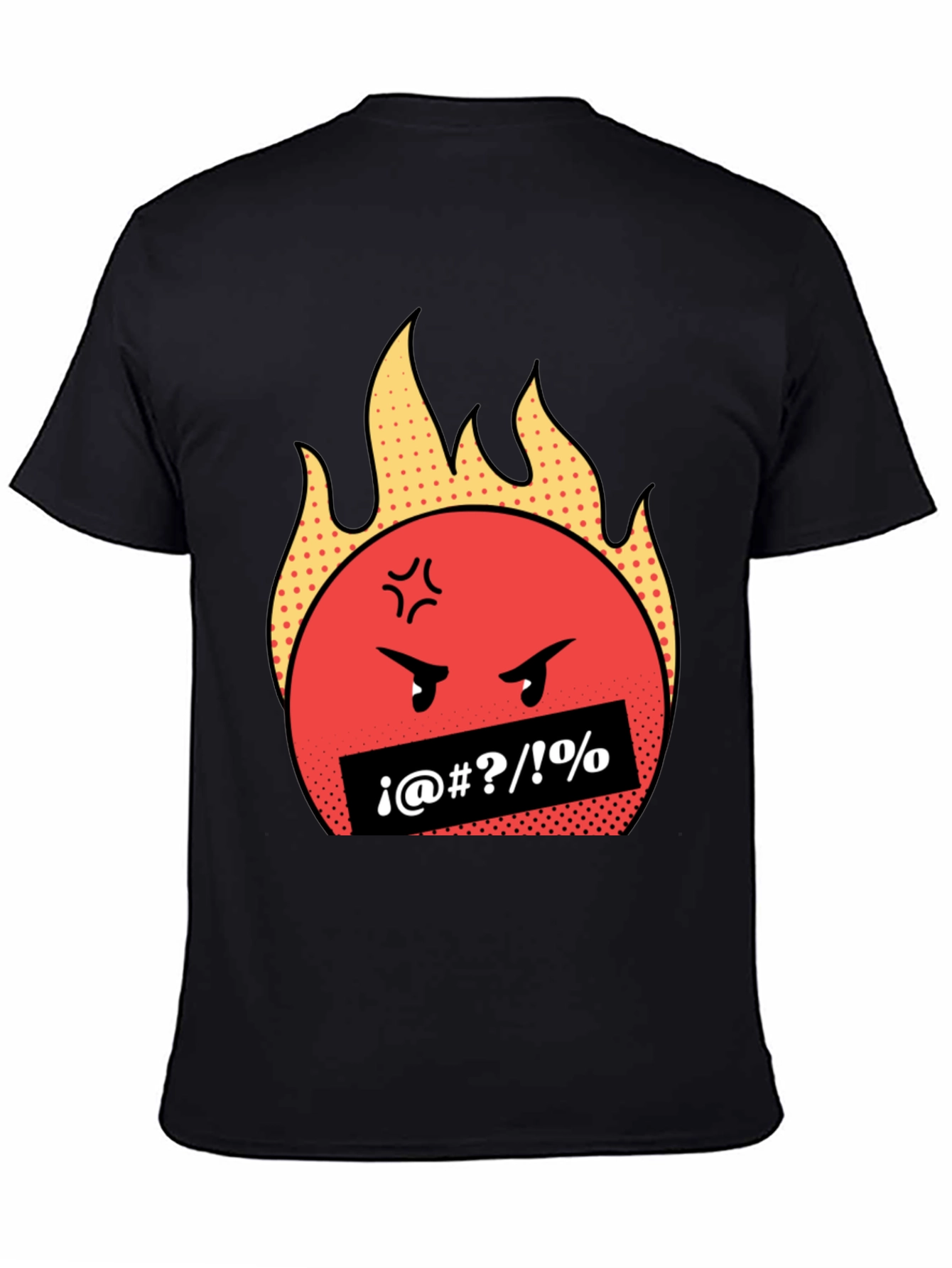 Fiery Rage Emoji Graphic Tee - Black Cotton T-Shirt