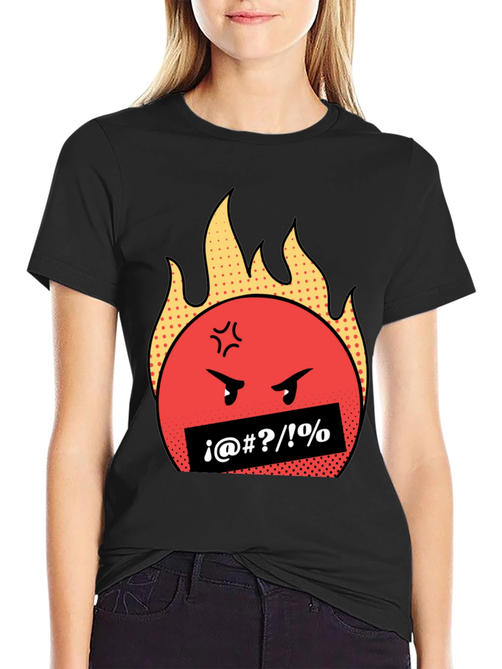 Fiery Rage Emoji Graphic Tee - Black Cotton T-Shirt