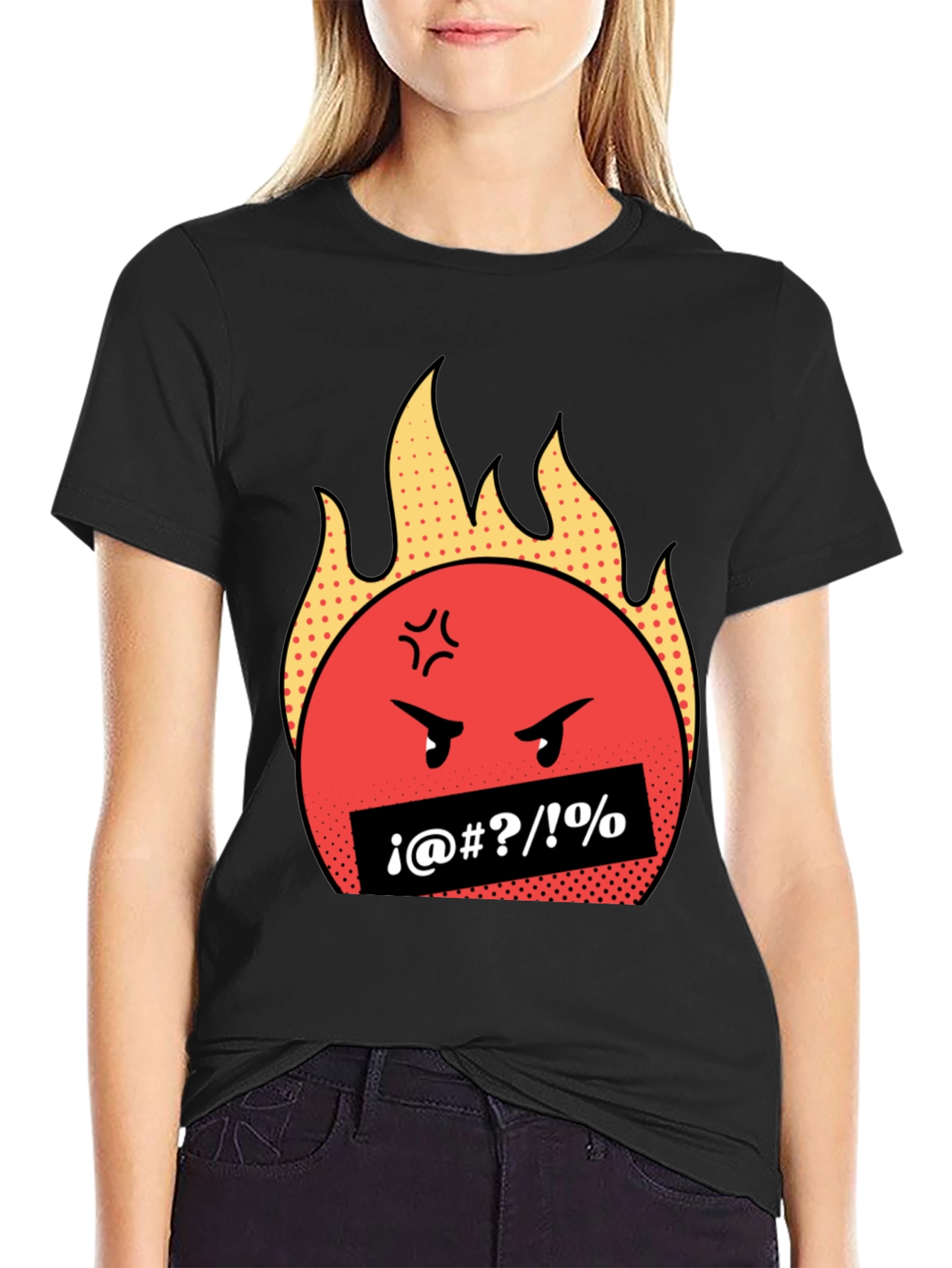 Fiery Rage Emoji Graphic Tee - Black Cotton T-Shirt