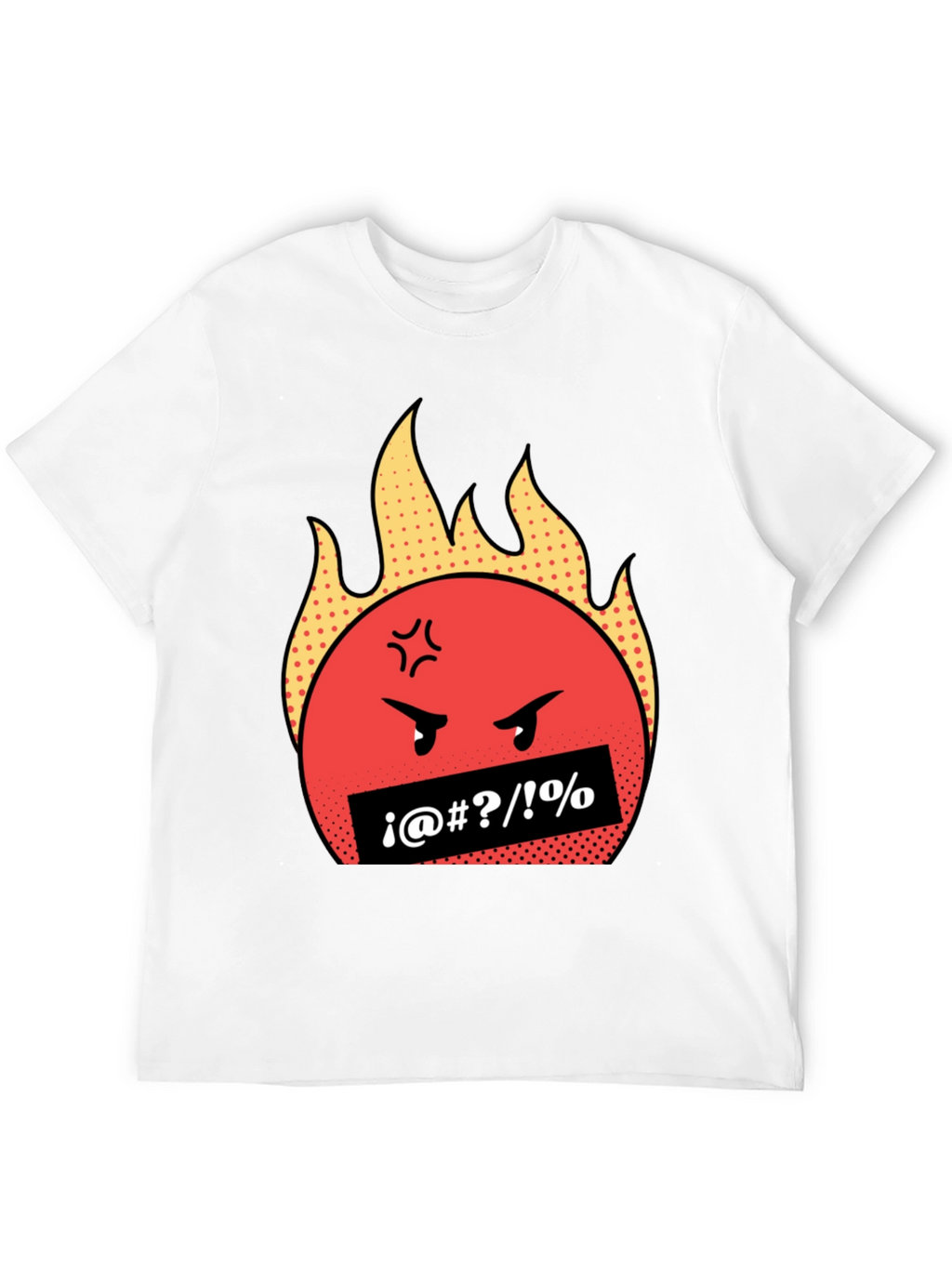 Fiery Rage Emoji Graphic Tee - Black Cotton T-Shirt