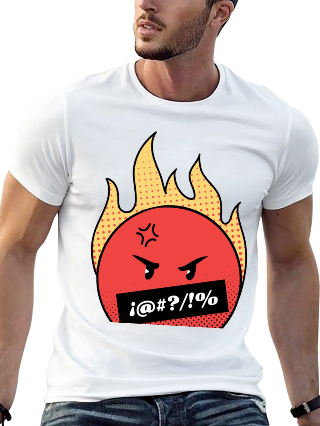 Fiery Rage Emoji Graphic Tee - Black Cotton T-Shirt