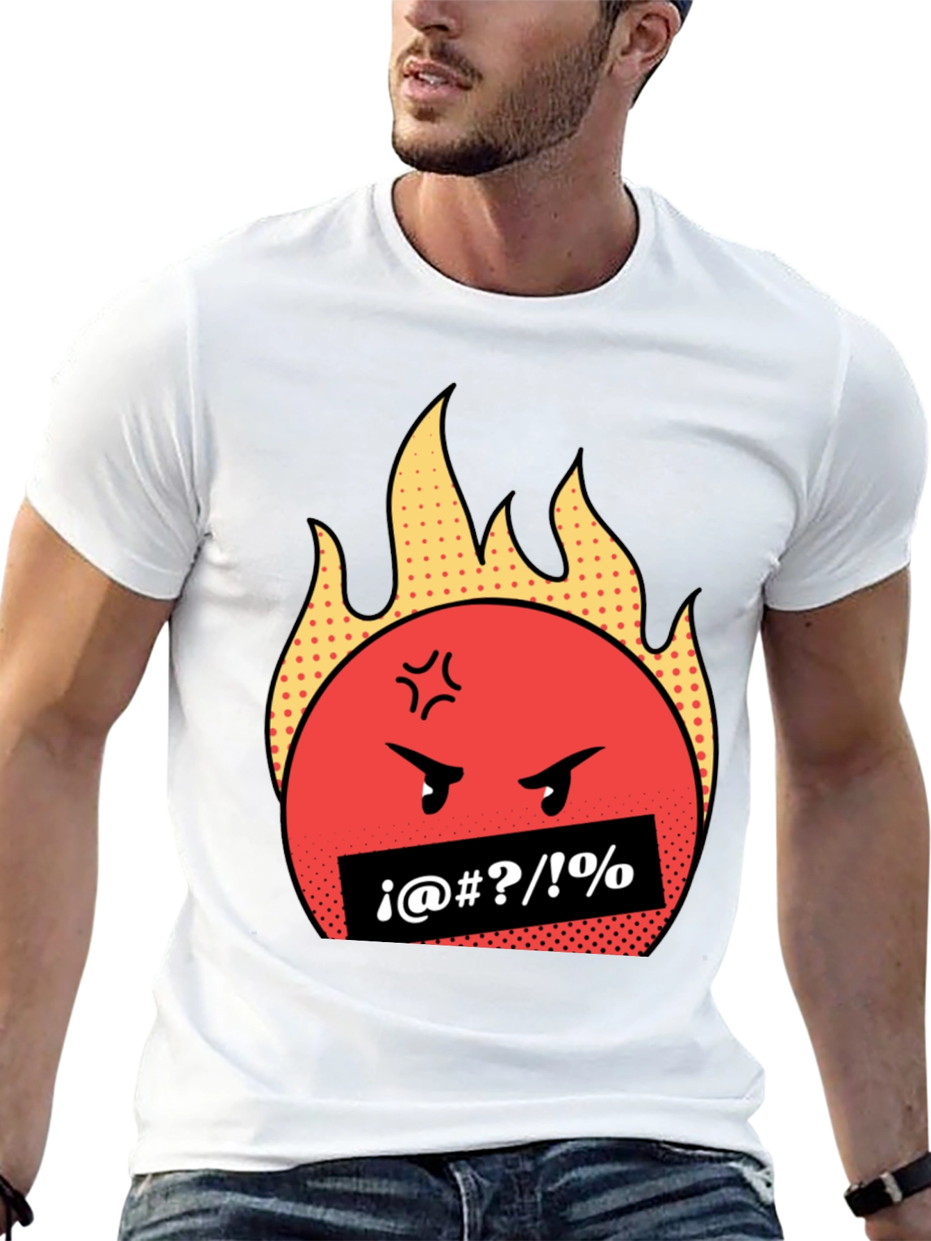 Fiery Rage Emoji Graphic Tee - Black Cotton T-Shirt