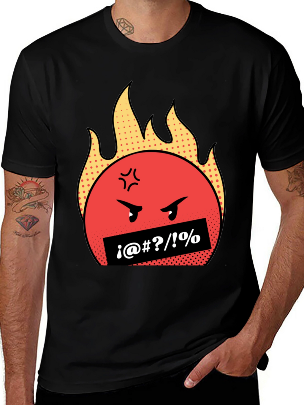 Fiery Rage Emoji Graphic Tee - Black Cotton T-Shirt