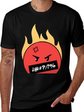 Fiery Rage Emoji Graphic Tee - Black Cotton T-Shirt