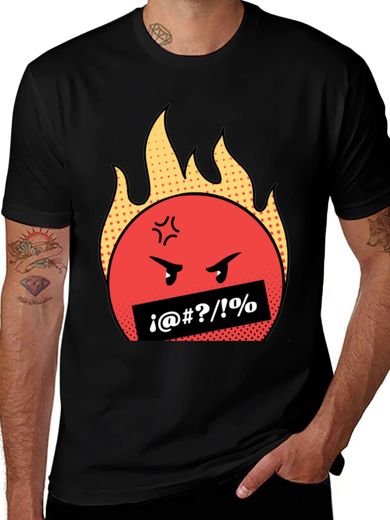 Fiery Rage Emoji Graphic Tee - Black Cotton T-Shirt