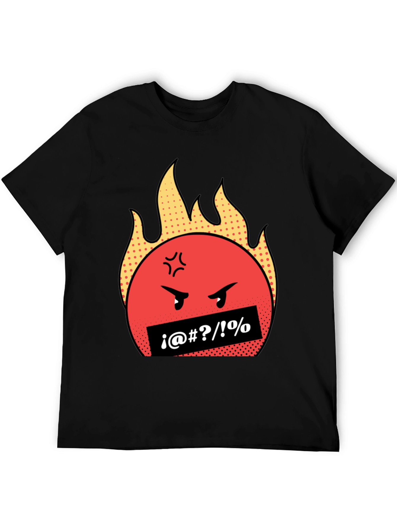 Fiery Rage Emoji Graphic Tee - Black Cotton T-Shirt