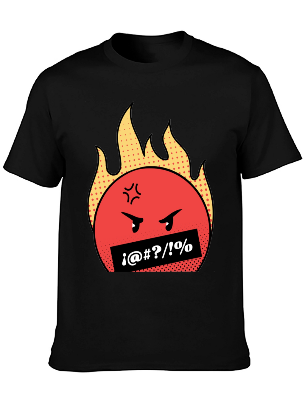 Fiery Rage Emoji Graphic Tee - Black Cotton T-Shirt