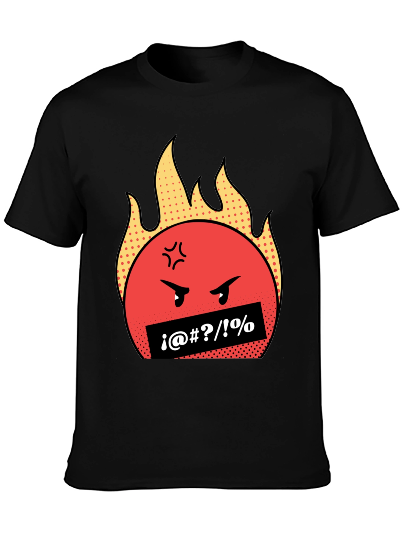 Fiery Rage Emoji Graphic Tee - Black Cotton T-Shirt