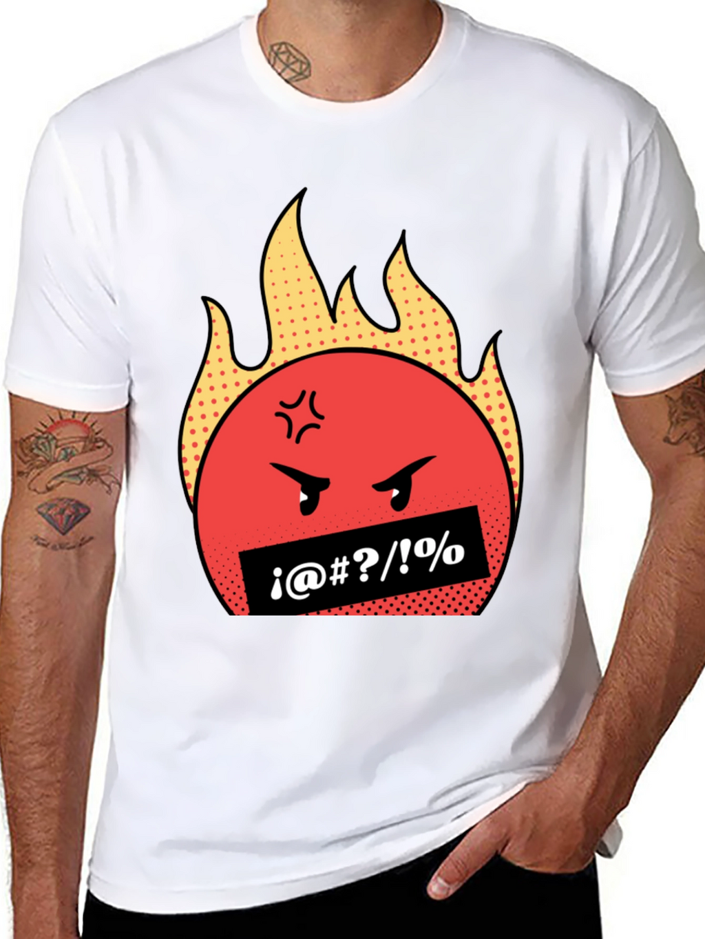 Fiery Rage Emoji Graphic Tee - Black Cotton T-Shirt