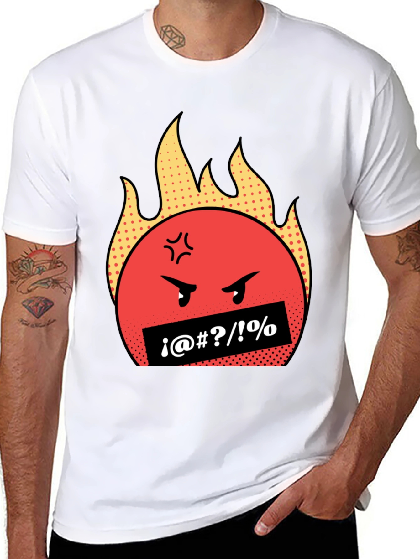 Fiery Rage Emoji Graphic Tee - Black Cotton T-Shirt