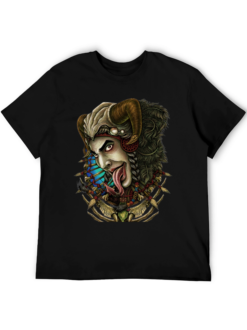 Horned Devil Graphic Print Black T-Shirt