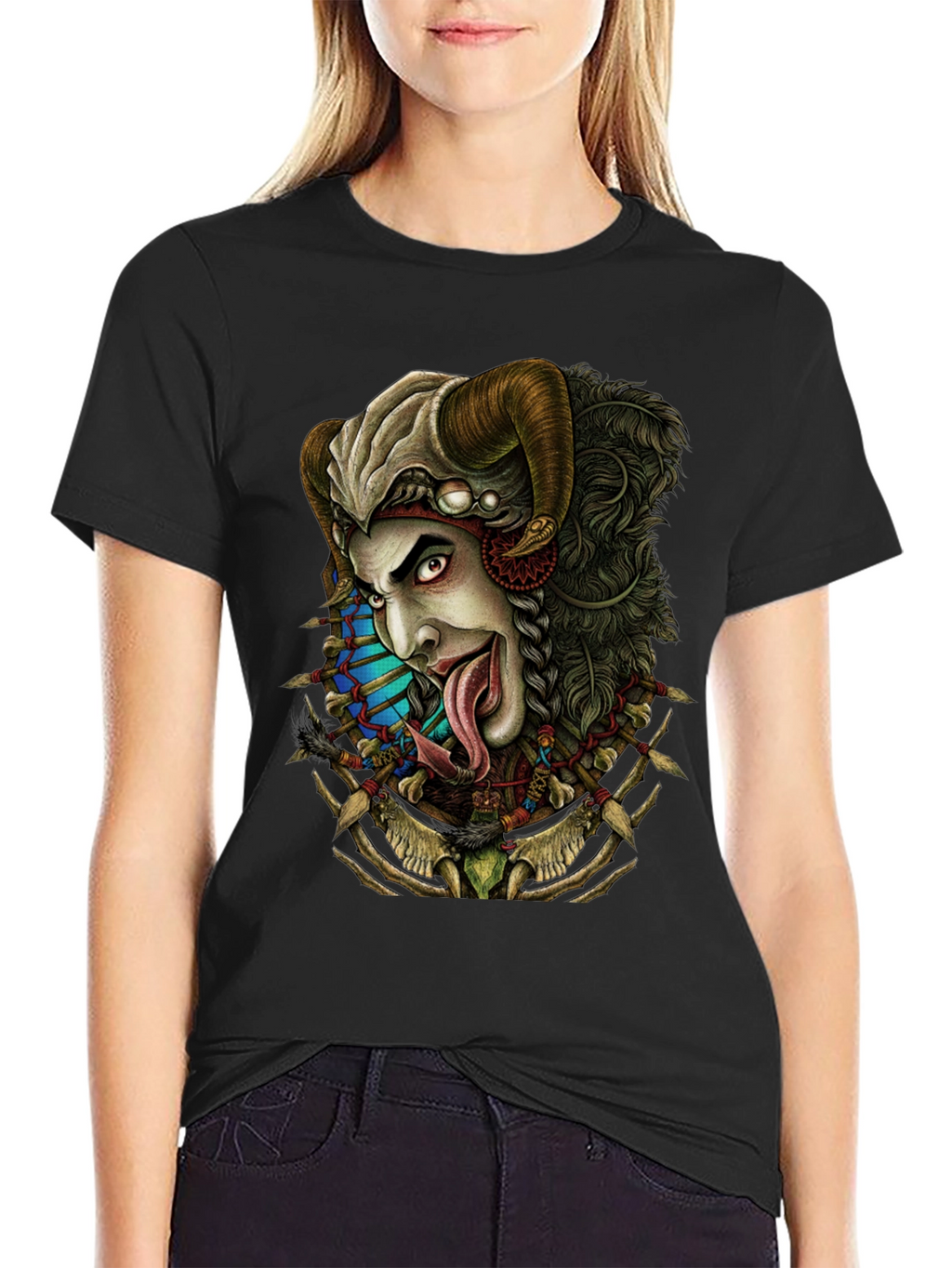 Horned Devil Graphic Print Black T-Shirt