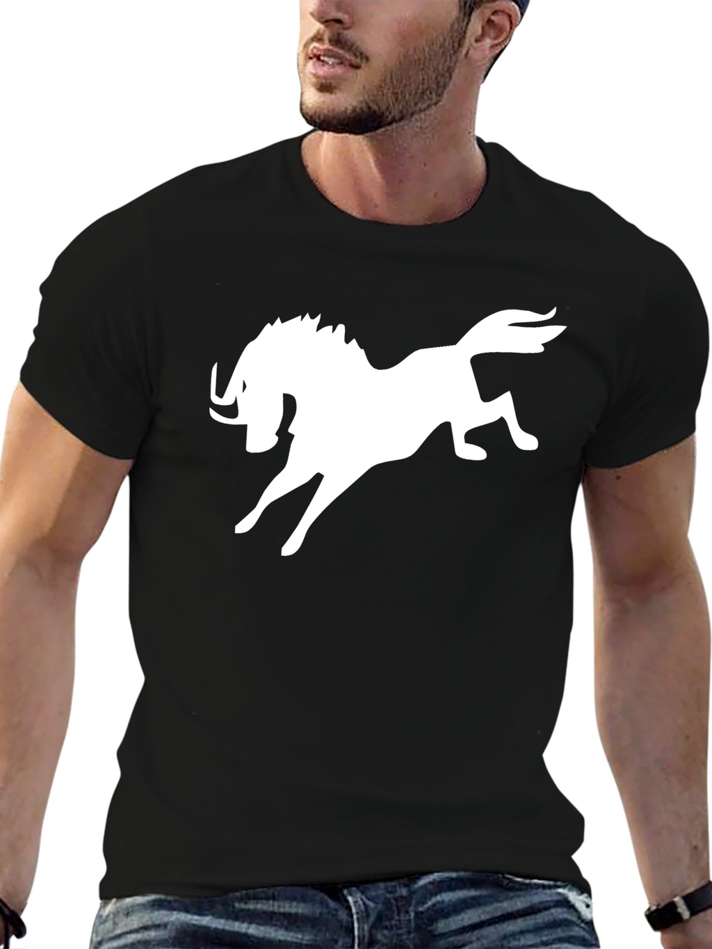 Black T-Shirt with White Mythical Creature Graphic