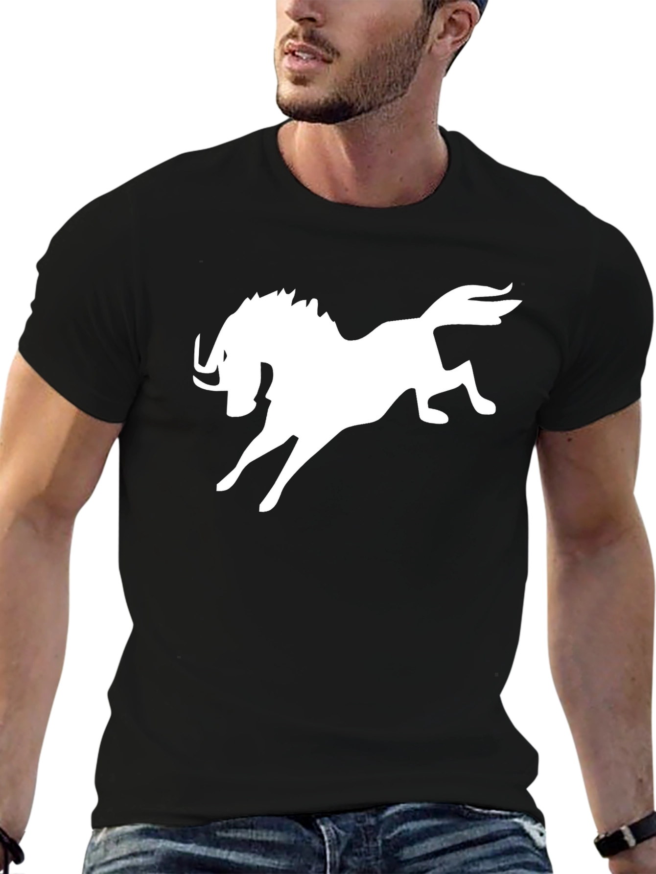 Black T-Shirt with White Mythical Creature Graphic