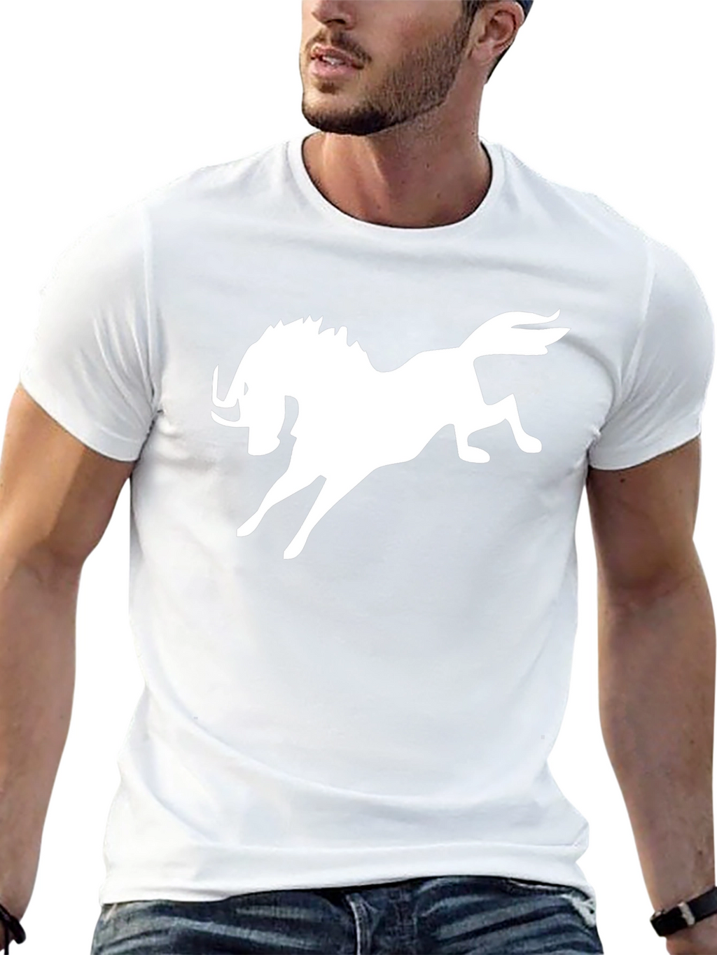 Black T-Shirt with White Mythical Creature Graphic