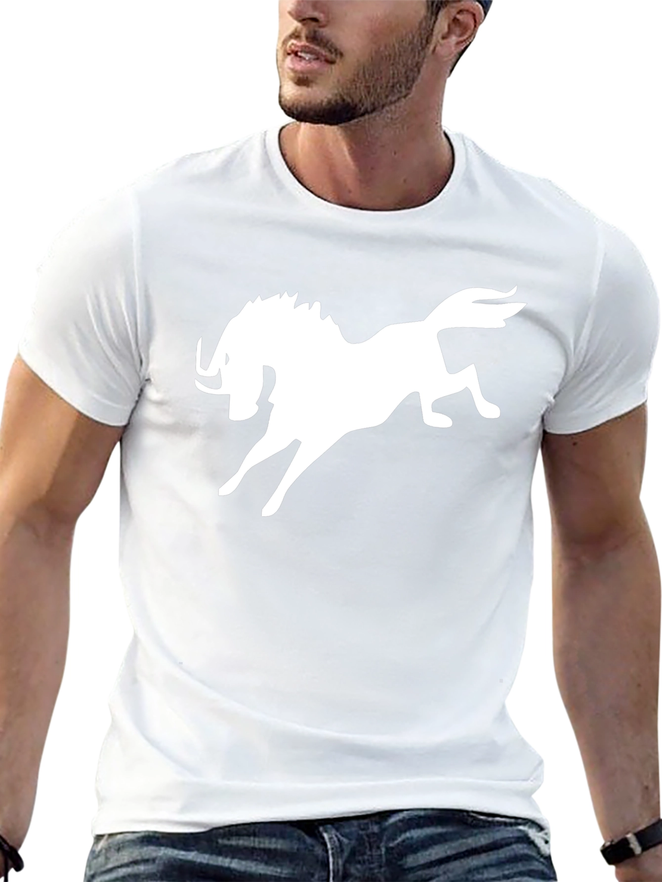 Black T-Shirt with White Mythical Creature Graphic