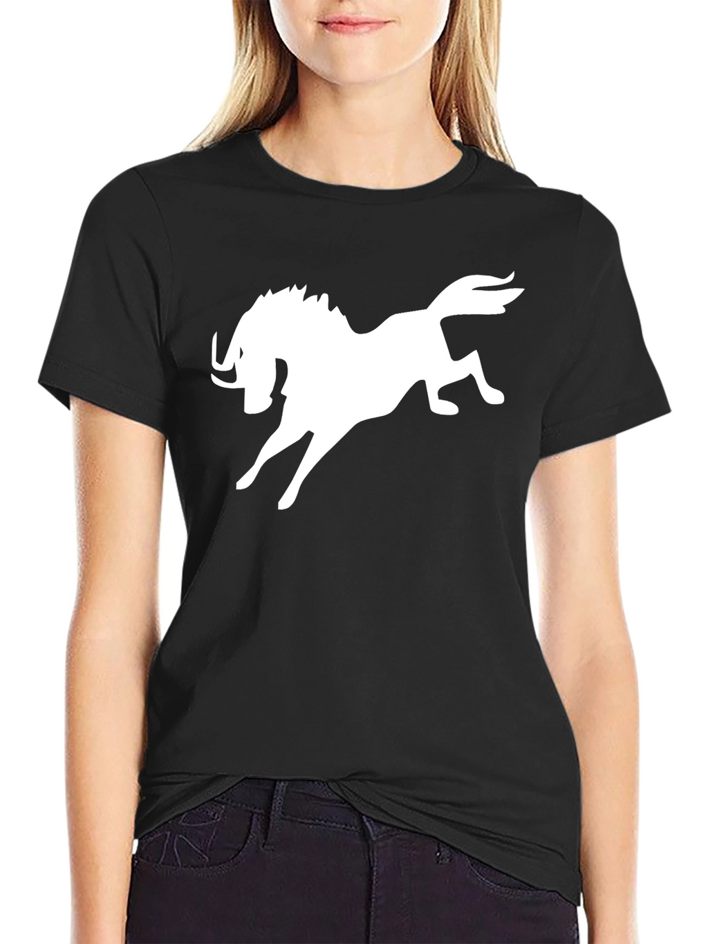 Black T-Shirt with White Mythical Creature Graphic