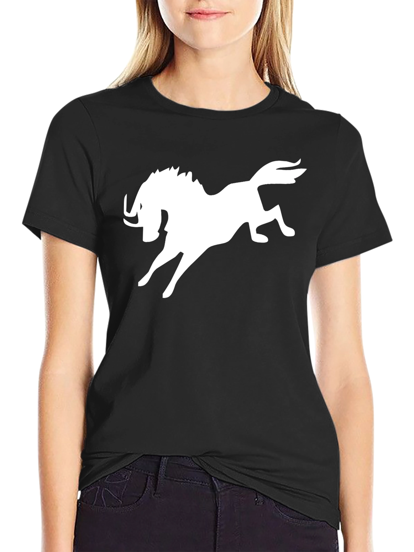 Black T-Shirt with White Mythical Creature Graphic