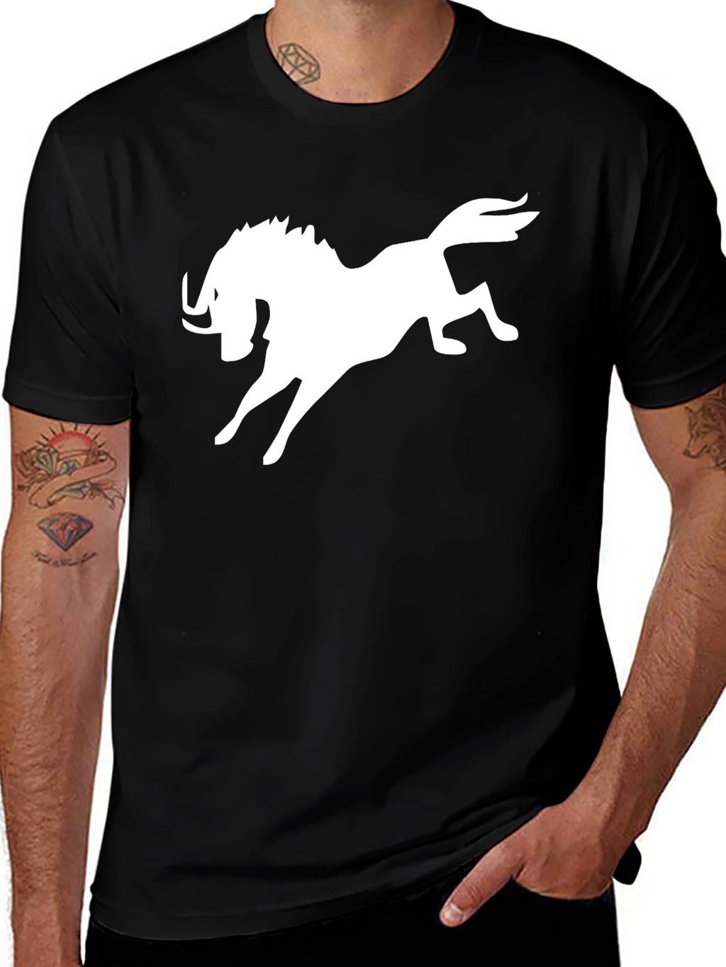 Black T-Shirt with White Mythical Creature Graphic