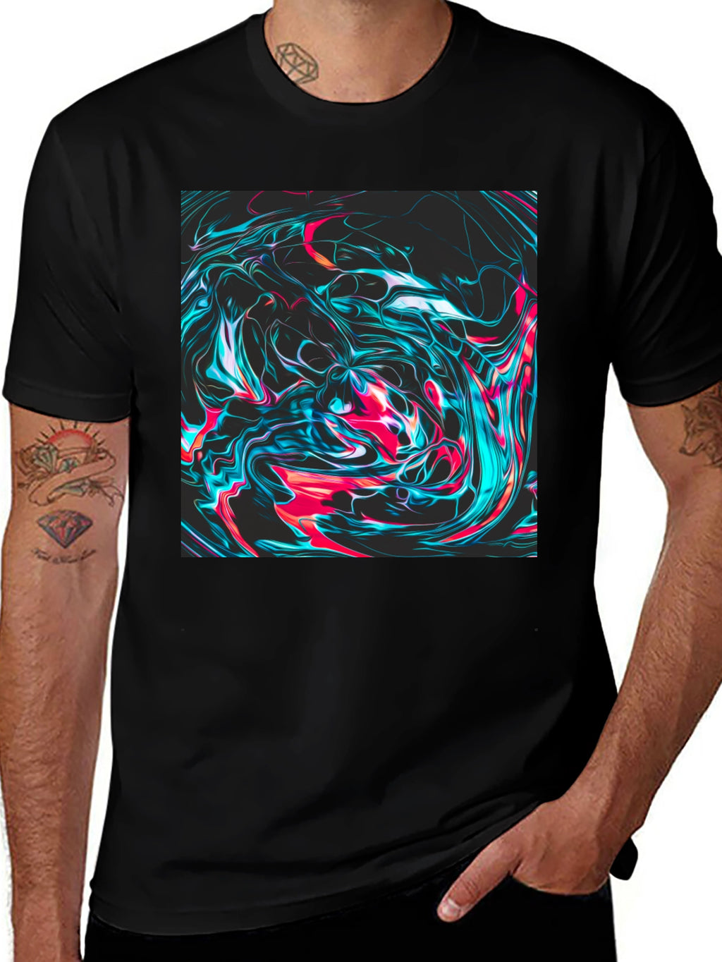 Abstract Swirl Graphic Tee - Mens Black T-Shirt