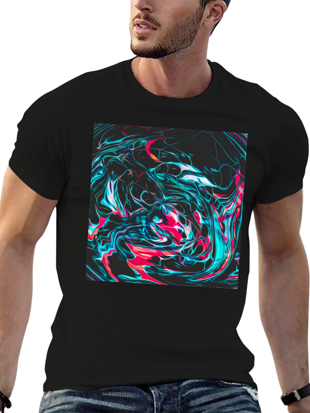 Abstract Swirl Graphic Tee - Mens Black T-Shirt
